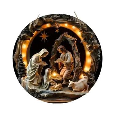 Imagem de Placa De Natal Redonda Em Metal Com Efeito De Relevo 2D Do Presépio De