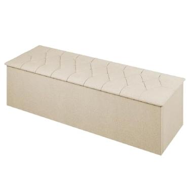 Imagem de Calçadeira com Baú Estofado Istambul Dobuê Bege 1,60m Suede