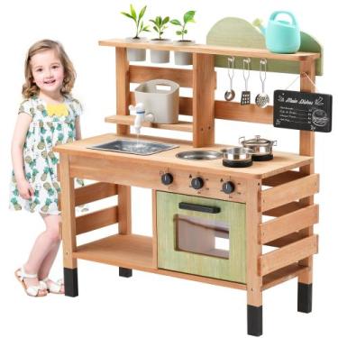 Imagem de Cozinha de brincar de madeira ao ar livre OLLIKIVI com pia e lousa