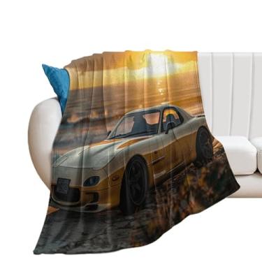 Imagem de HouLaiZhe Cobertor super macio de flanela vintage Rx7 nascer do sol do mar JDM cobertor leve para sofá cama cadeira sofá carro viagem ao ar livre leve quente 178 x 203 cm