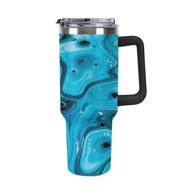 Imagem de Copo Stanley para carro de grande capacidade de 1,134 g, azul, fluido, arte, tinta, respingos, aço inoxidável, isolado a vácuo, copo de café selado para suporte de copo de carro e ao ar livre à prova