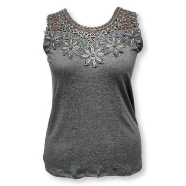 Imagem de Blusa Regata Renda No Decote Malha Viscolycra - Sarat Moda Indiana, Pr