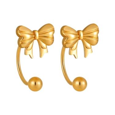 Imagem de Kokoma Brincos de laço elegantes para mulheres, brincos de meia argola com nó de laço, bola, parafuso nas costas, cartilagem, piercing tragus, joias delicadas