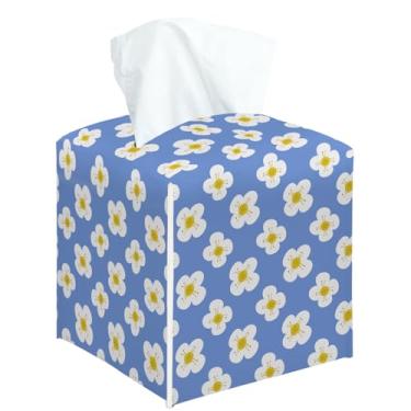 Imagem de Blue Groovy Flowers Capa quadrada de caixa de lenços decorativa, suporte de caixa de lenços para quarto, banheiro, cozinha, escritório, bancada, organizador de papel facial de couro -20