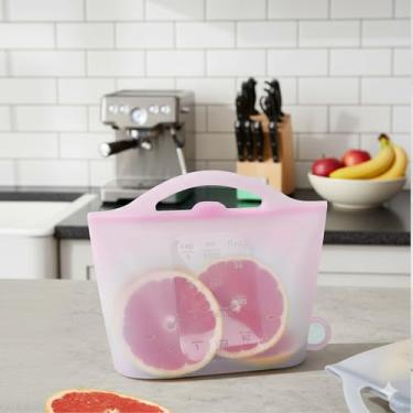 Imagem de Conjunto de 3 recipientes de silicone para armazenamento de alimentos, à prova de vazamento, reutilizável, despensa, congelador, organização, empilhável (rosa)