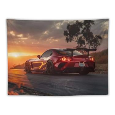 Imagem de HouLaiZhe Tapeçaria de carro Rx7 vermelho Jdm esportes pôr do sol pendurar na parede quarto decoração de casa tapeçarias estética piquenique decoração de parede arte de parede para dormitório sala de