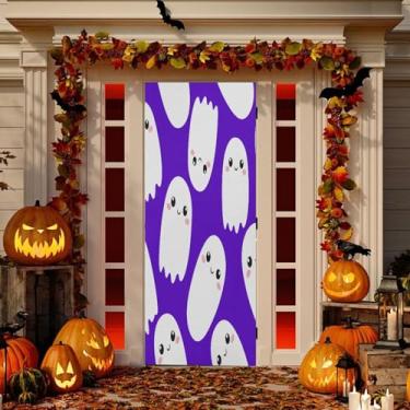 Imagem de Wassud Decoração assustadora de capa de porta de Halloween banner interno externo decoração de casa de varanda grande decoração de porta da frente 81 x 189 cm