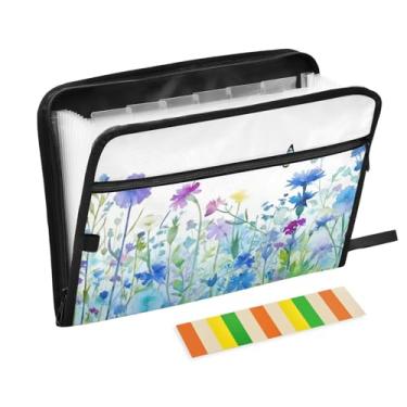 Imagem de Wassud Acordeão de campo de flores em aquarela, organizador de arquivos, papel A4, pastas de arquivo, organizador de documentos, fólio com etiquetas, pasta de arquivos expansível, 13 bolsos