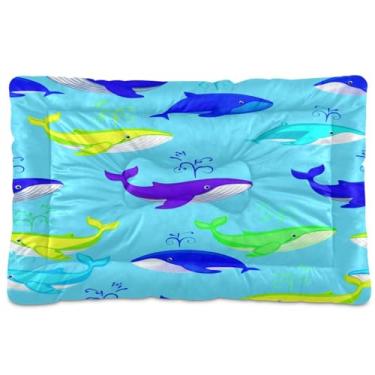 Imagem de Wassud Engraçado Baleias Caixote de Cama Lavável Tapete para Animais de Estimação para Cães e Gatos, Almofada de Cama Antiderrapante para Viagem Interior e Exterior, 45 x 61 cm