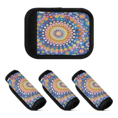 Imagem de Qilmy Embalagem com alça de bagagem mandala colorida, pacote com 4 identificadores de bagagem, etiqueta confortável, alças para carrinho de bebê, mala de viagem, acessórios de viagem de avião1725