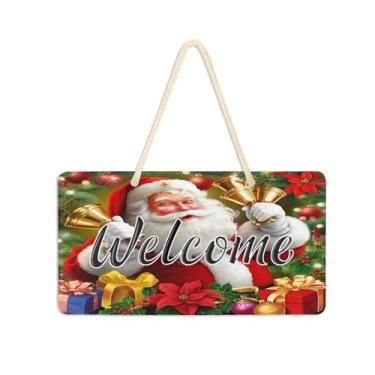 Imagem de Burbuja Placa de boas-vindas de Papai Noel para porta da frente, placa de boas-vindas de PVC para decoração de férias, 15 x 28 cm