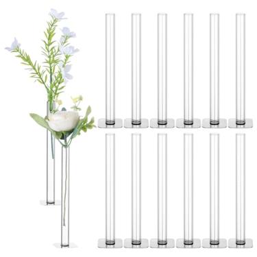 Imagem de Roshtia 12 vasos de flores magnéticos, tubo de teste de vidro transparente com base adesiva de metal magnético, 17,78 cm x 1,5 cm, decoração de mesa moderna para casa, escritório, casamento, adequado