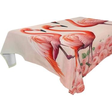 Imagem de Burbuja Toalha de mesa de flamingos rosa, toalha de mesa quadrada, anti-rugas, grossa para decoração de jantar, cozinha, festa, 137 x 137 cm