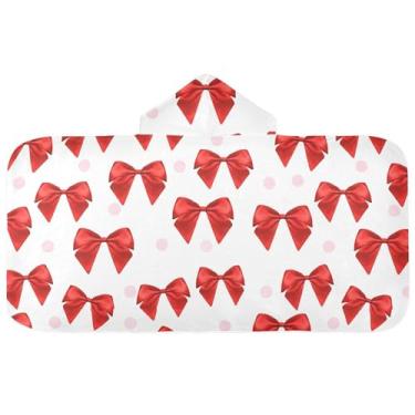 Imagem de Burbuja Toalha de banho com capuz de laço rosa para crianças, toalha de praia de pelúcia macia absorvente para chá de meninas e meninos 3-10 anos, 61 x 127 cm