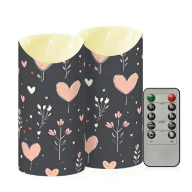 Imagem de Wassud Pacote com 2 velas sem chama de coração e flores com controle remoto, velas realistas cintilantes com temporizador, velas decorativas para Natal, casamento, festa, decoração de casa média
