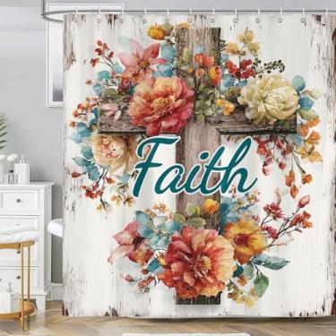 Imagem de Sokdcam Cortina de chuveiro cristã floral rústica, vintage flor peônia planta fazenda campo cortina de chuveiro de madeira para decoração de banheiro, cortinas de banho de poliéster impermeável 182 x