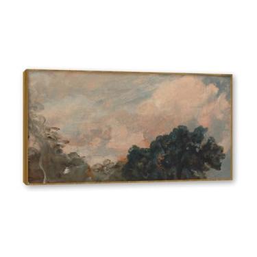 Imagem de Moldura de madeira de teca. Mural com moldura de madeira maciça John Constable Pintura de paisagem Arte de romance Arte de parede elegante emoldurada. (Estudo de nuvem 28). 75 x 135 cm