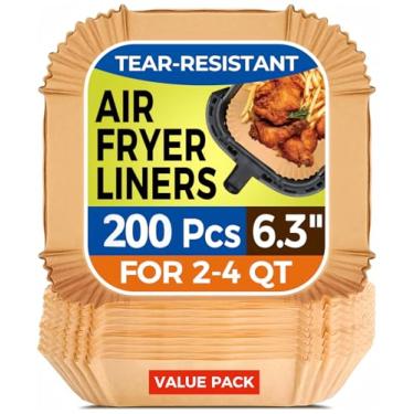 Imagem de Forros de papel Air Fryer, 200 peças de forros de fritadeira a ar descartáveis, forro quadrado de 16 cm para cesta de airfryer de 2 a 4 qt, papel pergaminho antiaderente e à prova de óleo para forno