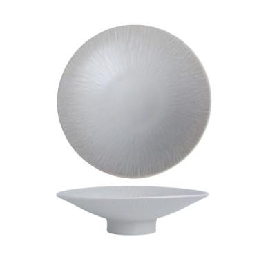 Imagem de Fruteira Tigela de servir com pedestal e padrão ondulado, em cerâmica, para frutas e petiscos, utensílio de mesa decorativo para cozinha e sala de jantar. Decoração de mesa(Gray)