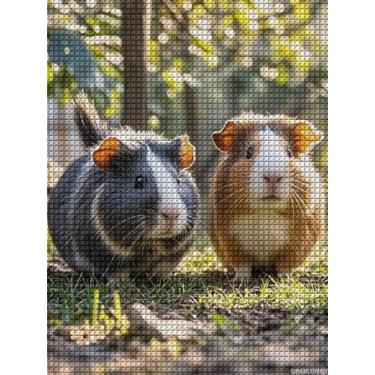 Imagem de UPABLUNSO Dois porquinhos-da-índia com pintura de diamante faça você mesmo kits de arte de diamantes para adultos com broca completa, pinturas de pontos de diamante, cristal, strass, imagens