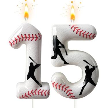 Imagem de Vela com número de aniversário de beisebol, velas numéricas para topo de bolo, decoração de bolo para festas de aniversário, aniversário de casamento e outras celebrações (15)