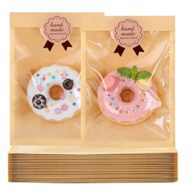 Imagem de Amsthow Pacote com 120 sacos para biscoitos, 12 x 17 cm, embalagem individual de papel individual para biscoitos, mangas com janela