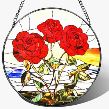 Imagem de Vitral para pendurar em vitrais, flores de nascimento de 20 cm para pendurar janelas, decoração de casa e Natal, festival, dia das mães, aniversário, presentes para mãe, presentes de flores de