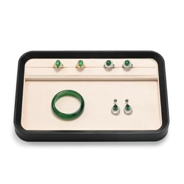 Imagem de Oirlv Bandeja de exibição de joias para vendedores bandeja de joias de veludo com compartimentos para anéis e pulseiras (bege)
