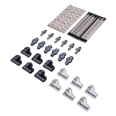 Imagem de Cryfokt Teclado de Piano de Nota Musical Conjunto de Borrachas de Lápis Hexagonais de Madeira para Escrever e Apagar, Ideal para Estudantes e Artistas, 24 Lápis 24 Borracha