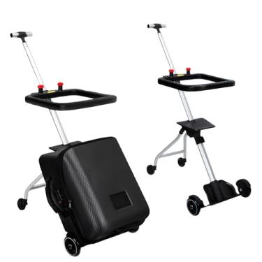 Imagem de rcqeuiol Kit de bagagem infantil para viagem carrinho de embarque, mala 2 em 1 e carrinho, preto