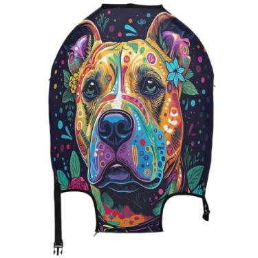 Imagem de Joisal Capa protetora de bagagem colorida para cães Pitbull com estampas protetoras fofas acessórios de viagem, Arte colorida para cães Pitbull, M, Fits 22-24 Inch Case, Capa de mala