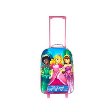 Imagem de Conjunto Mochila Escolar Infantil Princesas de Rodinhas Cor:Rosa
