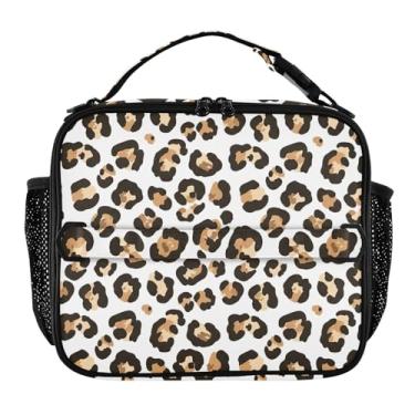Imagem de Joisal Lancheira de leopardo marrom branca para mulheres, meninas, lancheira masculina e infantil, lancheira para trabalho, reutilizável para alimentos, isolada para meninos