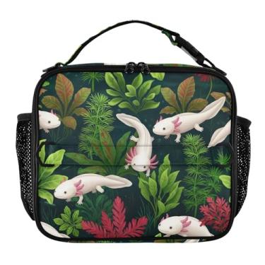 Imagem de Joisal Lancheira branca fofa axolotls tropical, meninas, mulheres, lancheira infantil, masculina, lancheira para trabalho, bolsa térmica portátil com alça de ombro ajustável