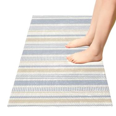 Imagem de TSENQUE Tapetes de banho de cor clara com listras geométricas, tapete de cozinha, tapete de porta de desenho animado, antiderrapante, absorvente para banheiro, sala de estar, decoração de casa, 99 x