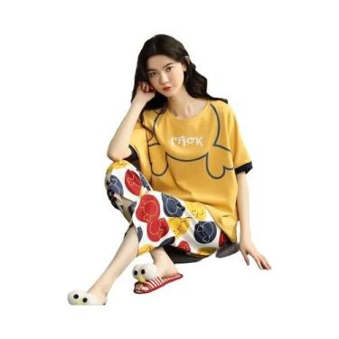 Imagem de Pijamas De Verão Em Algodão Para Mulheres Em Tamanho Grande, Manga Cur