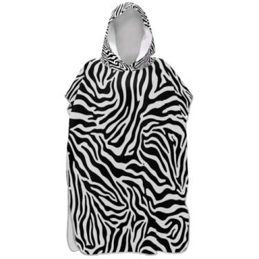 Imagem de Joisal Roupão para troca de poncho de surfe de secagem rápida para adultos toalha de natação com capuz preto branco listras zebra unissex poncho adulto com capuz