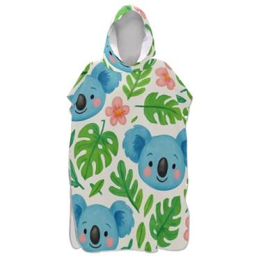 Imagem de TSENQUE Poncho de surfe trocador de roupão adulto praia moletom toalha de natação vestível bonito azul coala folhas verdes ponchos de praia para homens