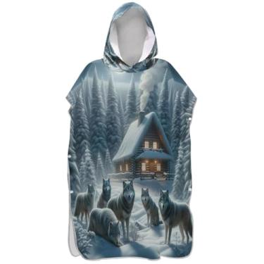 Imagem de Joisal Wolves Snow Winter White Surf Poncho Adultos Trocador Absorvente Adulto Toalha de Natação com Capuz
