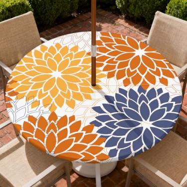 Imagem de COTAIL Toalha de mesa redonda para uso ao ar livre com zíper e orifício para guarda-chuva, toalha de mesa elástica à prova d'água a óleo para pátio, piquenique, acampamento, jardim, serve para mesa