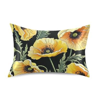 Imagem de Fronhas de cetim preto flor amarela desenho animado almofadas de cama macias básicas personalizadas padrão king queen capas tamanho padrão 66 cm x 50 cm