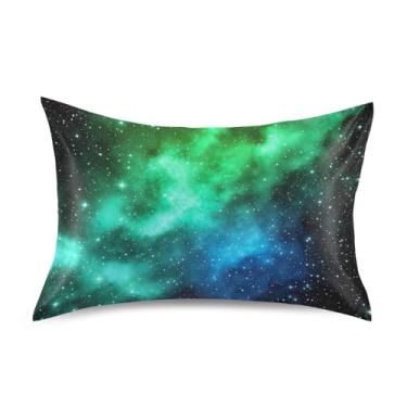 Imagem de Fronhas arte floral verde azul preto estrelado cetim rei queen almofadas padrão chinelos refrescantes para cabelo e pele tamanho Queen 76.2 cm x 50.8 cm