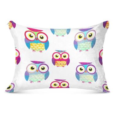 Imagem de Capas de almofada de flanela branca fofa de coruja de desenho animado fronha padrão King Queen fronhas fofas grandes para decoração, tamanho Queen, 50,8 cm x 76,2 cm