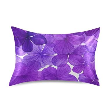 Imagem de Travesseiros Queen King Size Vibrantes Flores Roxas Folhas Fronhas de Cetim Engraçada Personalizada Refrescante Capa de Cama King Size 101,6 cm x 50,8 cm