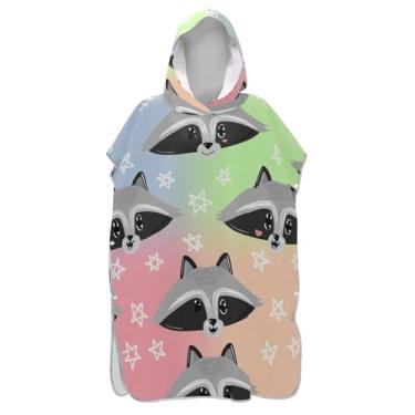 Imagem de Poncho de surfe plus size para trocador adulto toalha de banho com capuz bonito desenho animado guaxinim pastel ponchos femininos com capuz