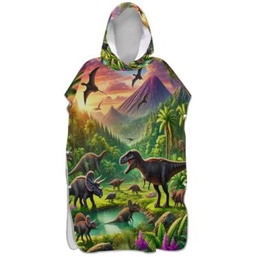 Imagem de Joisal Poncho de surfe para adultos trocador de roupão de praia com capuz toalha floral leve dinossauros pôr do sol praia ponchos para homens