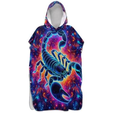 Imagem de Joisal Neon Scorpion Surf Poncho Adultos Trocando Roupão Praia Moletom Toalha Floral Reutilizável Masculino Poncho com Capuz