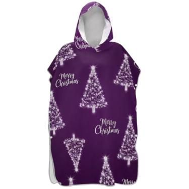 Imagem de Joisal Roupão leve para troca de poncho de surfe para adultos, toalha de praia com capuz, árvores, Natal, roxo, ponchos de praia para homens
