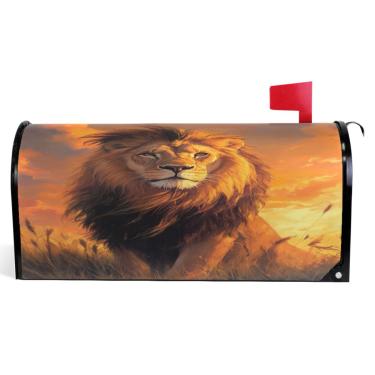 Imagem de TSENQUE Pintura legal de leão capas magnéticas decorativas caixa de correio de vinil capas de caixa de correio de inverno decorações modernas de caixa de correio tamanho padrão 52,6 x 45,8 cm