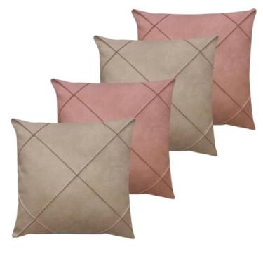 Imagem de Almofadas Cheias em Suede Drapeada 45x45cm Decorativas Sala Quarto Sofá(2 AVELA + 2 ROSE)